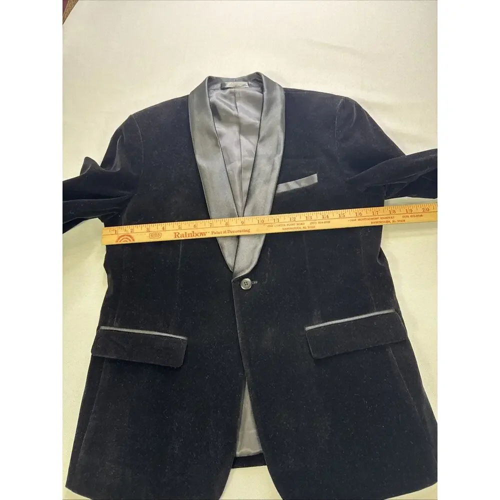 Boys Black Velvet Tuxedo Blazer 170cm(US 16) Satin Collar Formal Dinner Jacket
